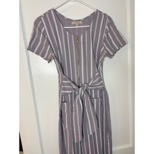 POLAGRAM Striped Zipper Tie‎ Waist Short Sleeve Wide Leg Jumpsuit Women's Size S